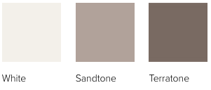 Andersen 200 series hinged door color swatches: White; Sandtone; Terratone