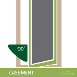 Illustration of a casement window. Casement windows are hinged on the side and open out at a 90 degree angle.