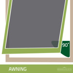 Illustration of an awning window. Awning windows are hinged on top and open out at a 90 degree angle.