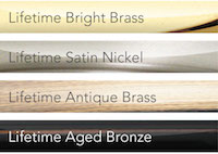Schlage Vintage hardware is available in these finishes: Bright Brass, Satin Nickel, Antique Brass, Aged Bronze.