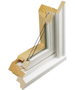 Example corner cut from all wood Sierra Pacific window.