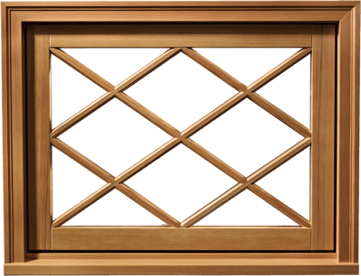 Example of a Sierra Pacific awning window made of wood with diamond grids.