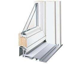 Andersen 200 Series corner cut of Perma Shield window frame with wood interior.