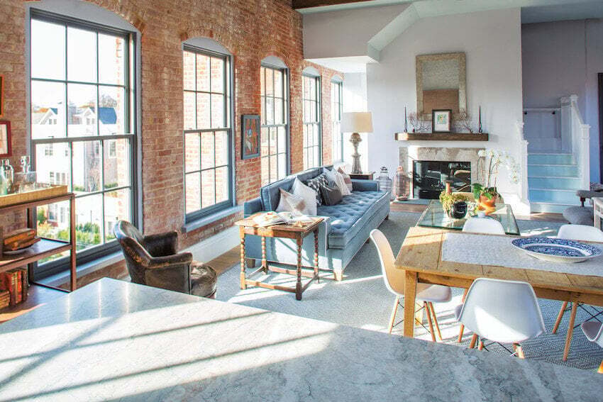 Example of windows with a cool paint color instead of your traditional neutrals. You can really make your home your own by going bold with your design choices, just remember that some design choices are harder (and more expensive) to change than others.