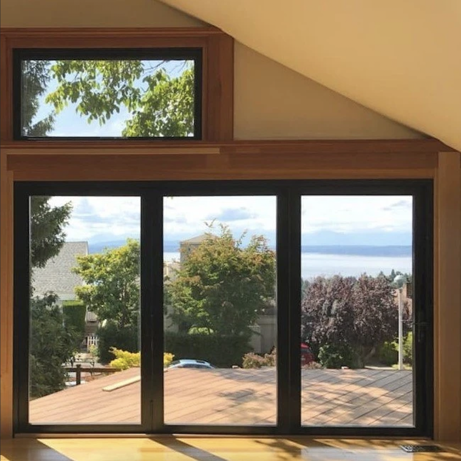 Interior view of closed Pella folding doors. Photo from Pella.