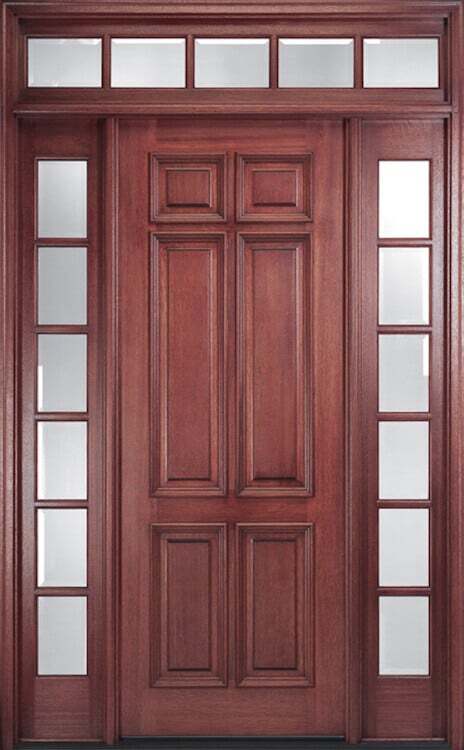 Elegant front door panel with sidelites and transom, no hardware.