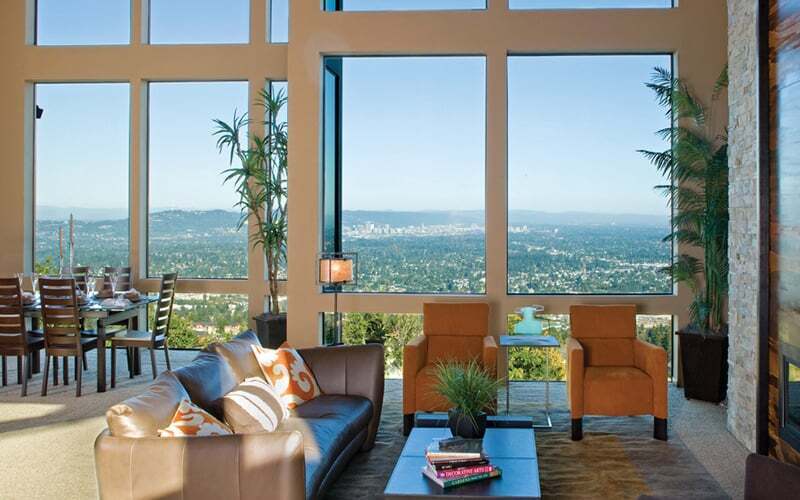 Interior view of large aluminum windows from Milgard Aluminum Series.