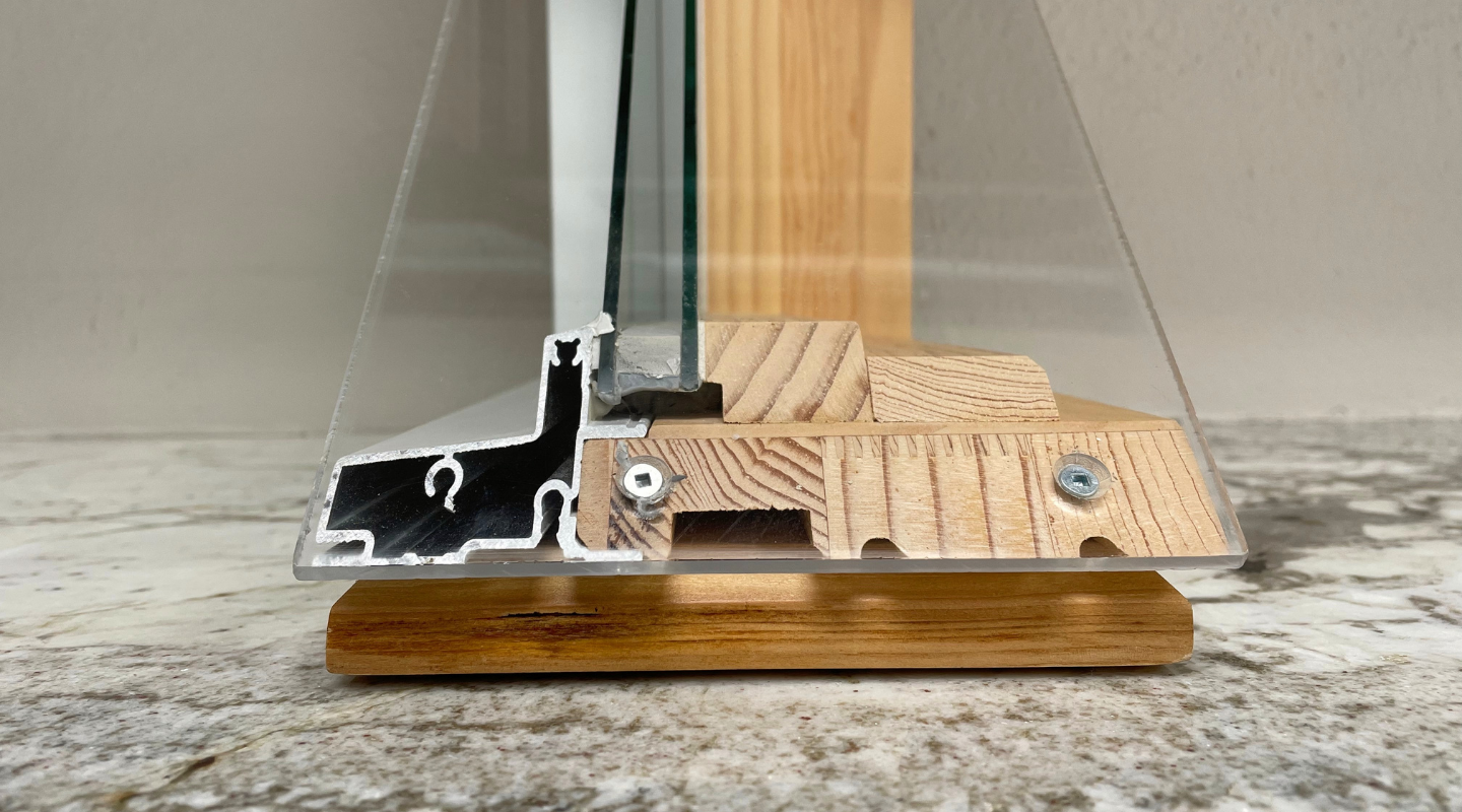 Photo of a cladded window corner cut. Photo from Brennan Enterprises.