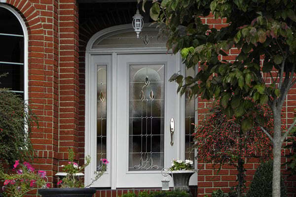 This ProVia Legacy door in a white finish features two sidelites and a transom lite.