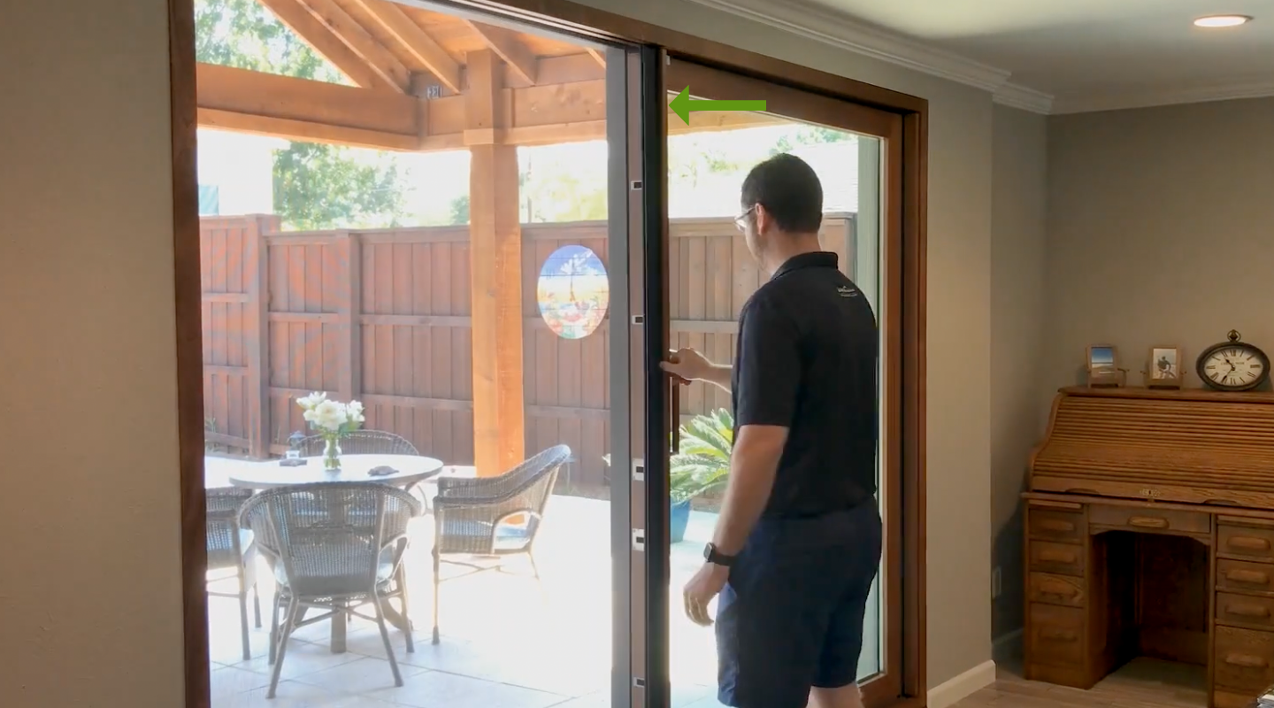 Centor sliding door with integrated screen engaged.