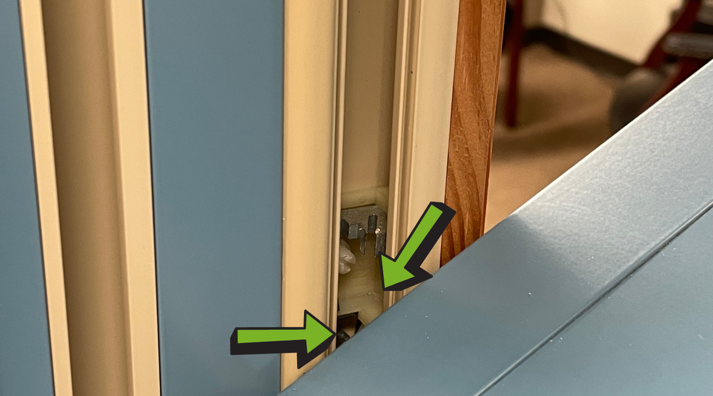 Top view of a visible window shoe in the jamb. Photo by Brennan Enterprises.