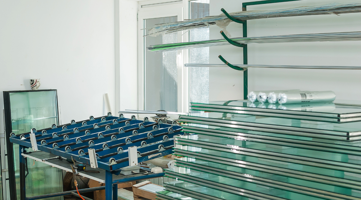 Stacks of tempered glass in warehouse. Photo from Canva.