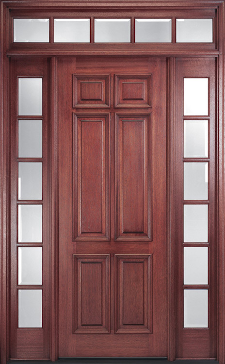 Elegant front door panel with sidelites and transom, no hardware.