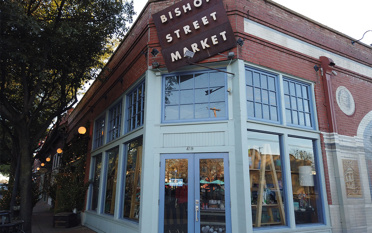 Bishop Street Market storefront on corner location in Bishop Arts District.