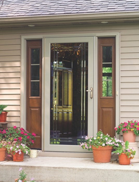 ProVia Decorator storm door with specialty glass.