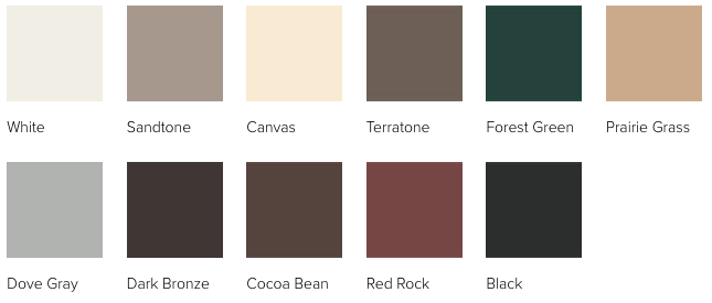 Color swatch examples of colors available on Andersen fiberglass windows and doors.