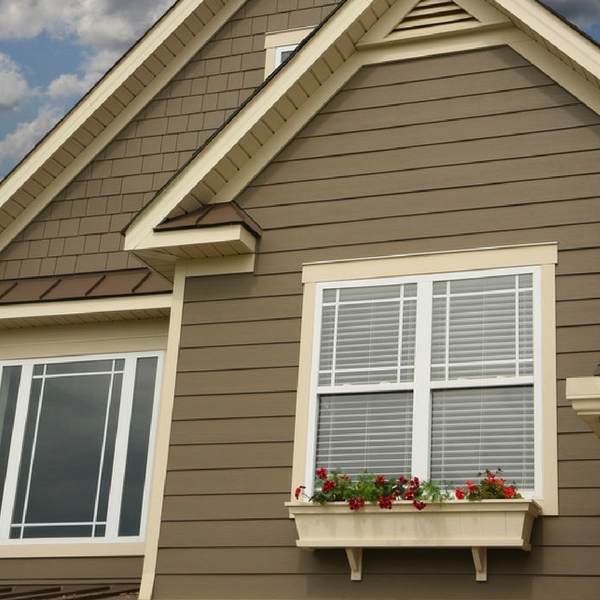 Exterior view of window with brick molding (trim).