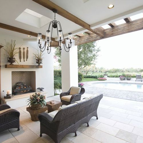 Outdoor chandelier from Riverbend Home.