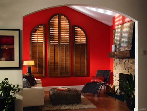 Arched wood window shutters from Trinity Uptown in Fort Worth, Texas