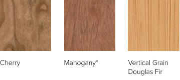 Interior wood species options for Andersen A-Series windows: Cherry, Mahogany, Vertical Grain Douglas Fir.