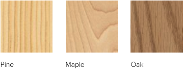 Interior wood species options for Andersen A-Series windows: Pine, Maple, Oak.