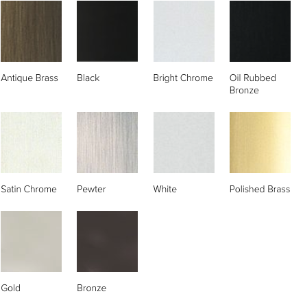 Andersen E-Series Window Hardware Finishes. 10 Finishes: Antique Brass; Black; Bright Chrome; Oil Rubbed Bronze; Satin Chrome; Pewter; White; Polished Brass; Gold; Bronze