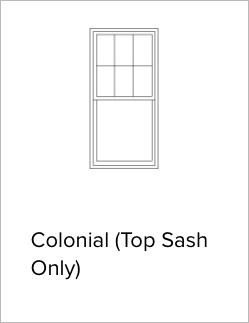 Illustration of Colonial (Top Sash Only) grille pattern from Brennan Enterprises's partner Andersen Windows and Doors.