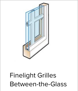 Illustration of Andersen's Finelight Grilles Between-the-Glass. This option places the grilles between the class for easy cleaning.