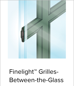 Illustration of Andersen's Finelight Grilles-Between-the-Glass. This style places the grille between two panes of glass making the glass easy to clean. Image from Brennan Enterprises's partner Andersen Windows and Doors.