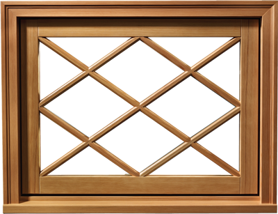 Example of a Sierra Pacific awning window made of wood with diamond grids.