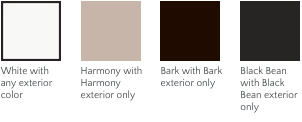 Interior paint options for Milgard Ultra replacement windows: White, Harmony, Bark, Black Bean.