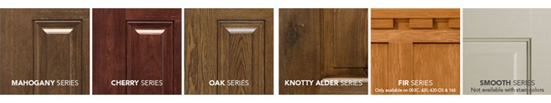 Stain options vary for ProVia Signet doors. The stains available depend on which wood grain series door you choose. Wood series are available in Mahogany, Cherry, Oak, Knotty Alder, and Fir. ProVia also offers a smooth door finish.