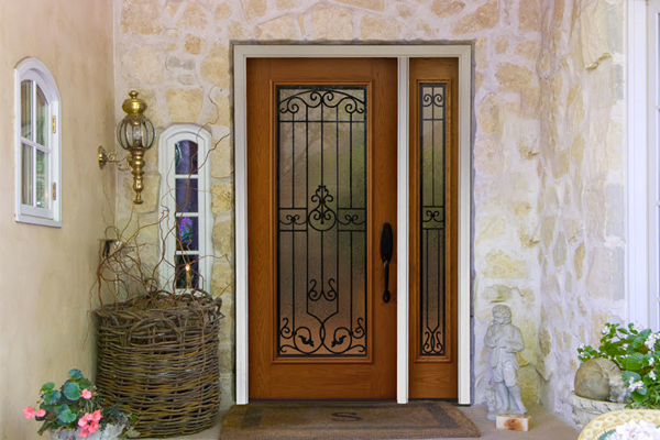 ProVia Heritage doors provide the most style options. The image featured here has dark hardware and one sidelite.