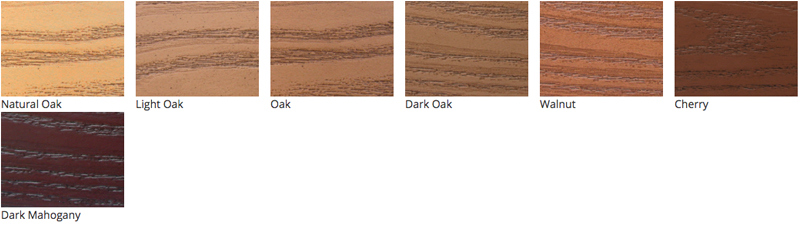 ProVia Heritge Doors are available in the following stain colors: Natural Oak, Light Oak, Oak, Dark Oak, Walnut, Cherry, and Dark Mahogany.