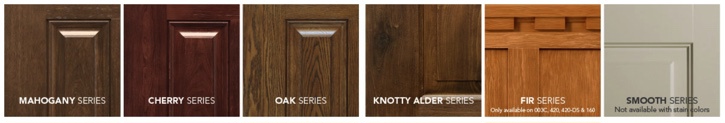 Wood series for ProVia Signet front door systems include mahogany, cherry, oak, knotty alder, and fir.