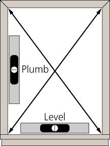 Using a plum bob and level helps determine proper measurements for a window. If the plumb and level are not accurately used, the window will be out of square.
