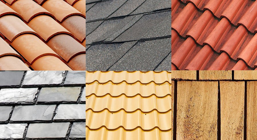 A medley of asphalt shingles, clay and slate tiles, and wood shakes.