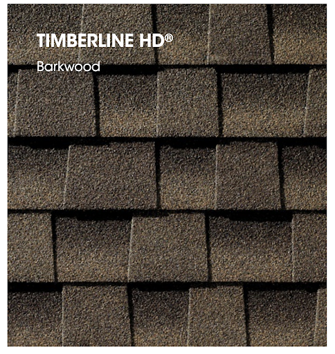 Large samples of GAF Timberline shingles in Barkwood.