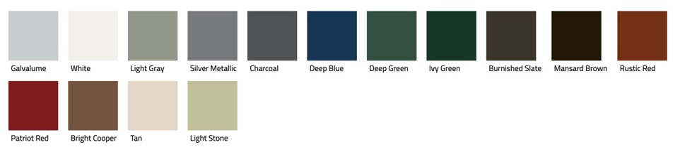 Color samples of AP panel roofing.