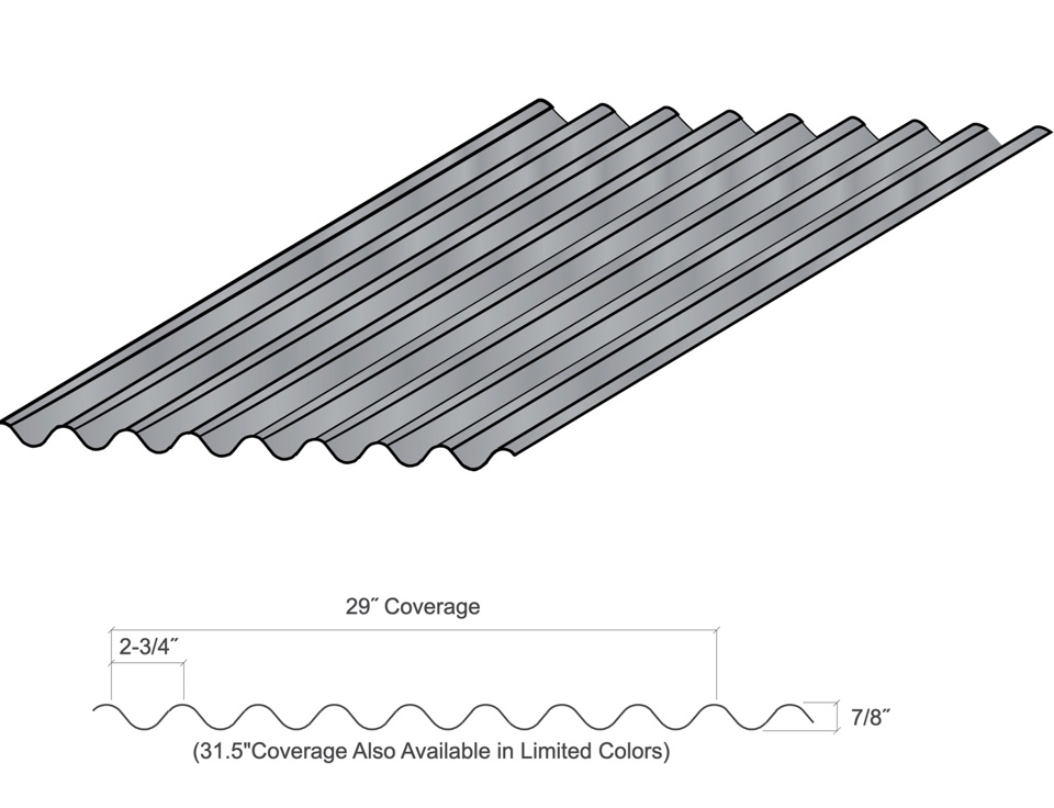 Diagram of corrugated panel roof with labeled measurements.