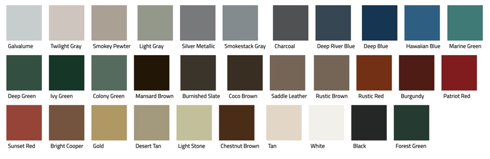 Corrugated panel roof color samples