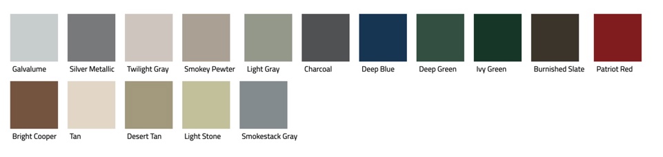 Color samples for MSL panel roof