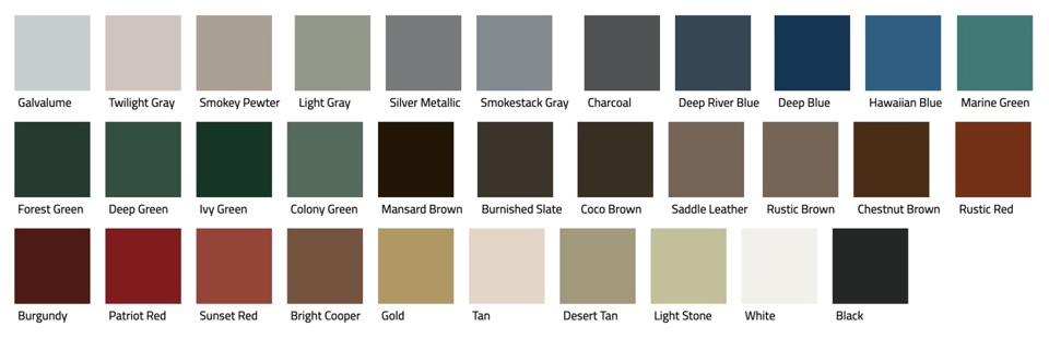 Color samples for U panel roof.
