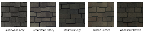 Woodland shingle color swatches.