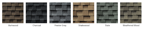 Asphalt shingle sample colors from the GAF Timberline UHD line.