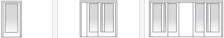 single panel, two-panel, and four-panel sliding door configurations