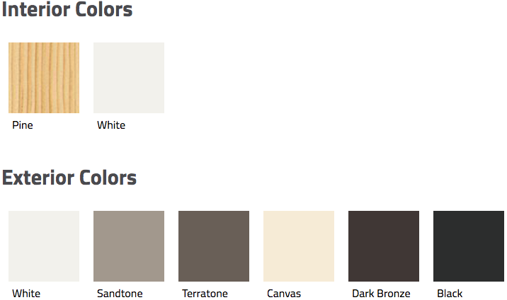 Interior and exterior color swatches for andersen 200 series narroline gliding door.